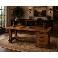 Desk with bedside table and drawers for office, business, home made of solid oak ANTIQ