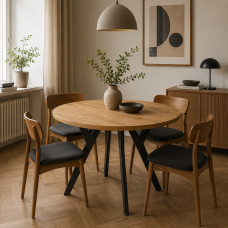 Runder Klapptisch aus Eichenholz mit gerader Kante und Etude-Metallbeinen