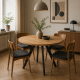 Oak round folding table with a straight edge and Etude metal legs