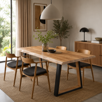 Stół dębowy z naturalną krawędzią i metalowymi nogami ze wstawkami z drewna Imperator