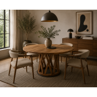 Oak round table on a wooden leg Air