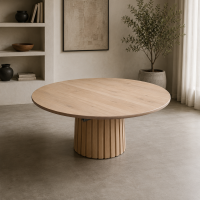 Modern designer round sliding dining table for office and home on Magic wooden support