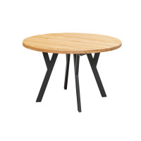Oak round folding table with a straight edge and Etude metal legs