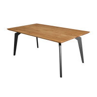 Oak table with Swiss edging and Winston metal and wood combination base legs