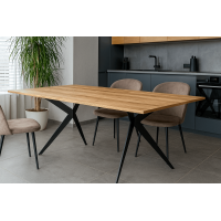 Ein moderner Designer-Eichentisch mit gerader Kante und Virginia-Metallbeinen
